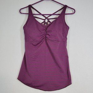prAna TankTop Size Medium Pink Stripes Athletic Fitness Workout Gym Buil…